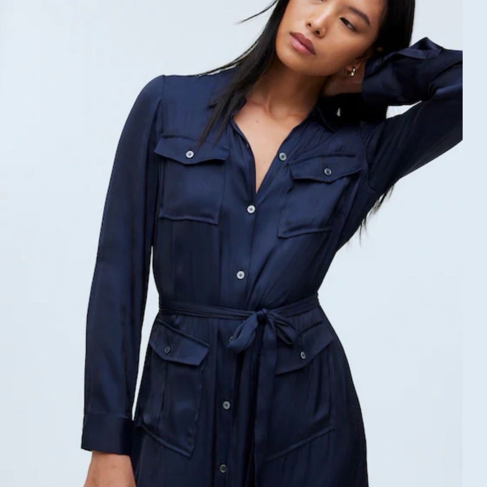 Madewell Navy Button-Down Shirt Dress